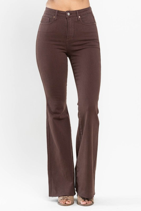 High Waist Tummy Control Garment Dyed Flare | Espresso
