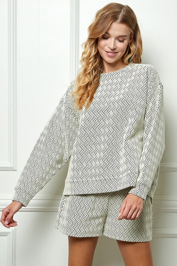 Plus | Jacquard Long Sleeve Stretch Top