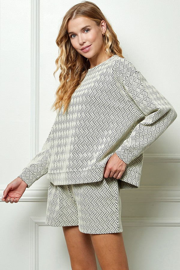 Plus | Jacquard Long Sleeve Stretch Top