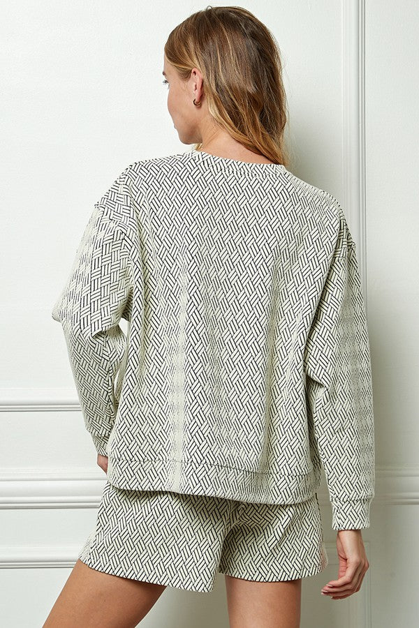 Plus | Jacquard Long Sleeve Stretch Top