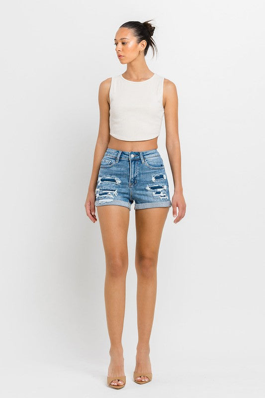 High Rise Patched Double Cuffed Shorts
