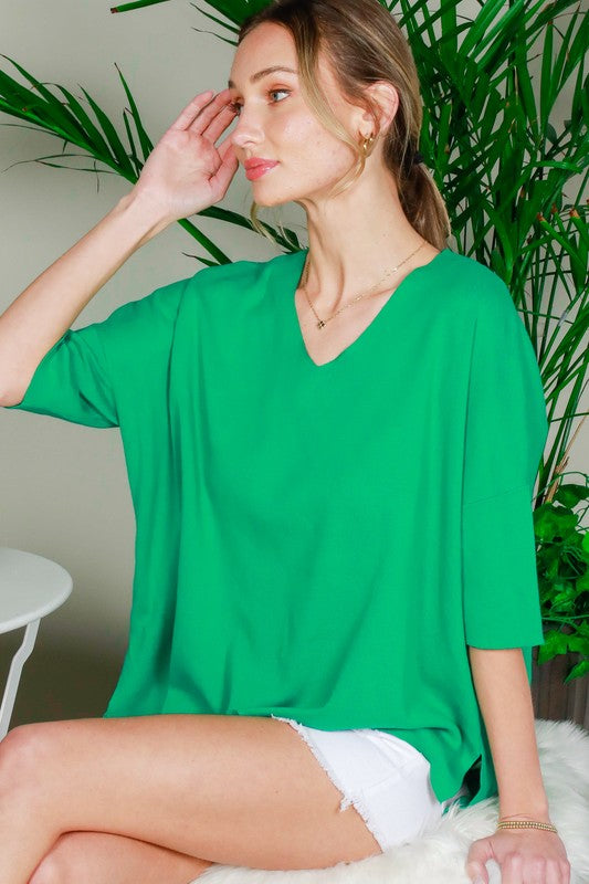 V-Neck Short Cotton Sweater Top