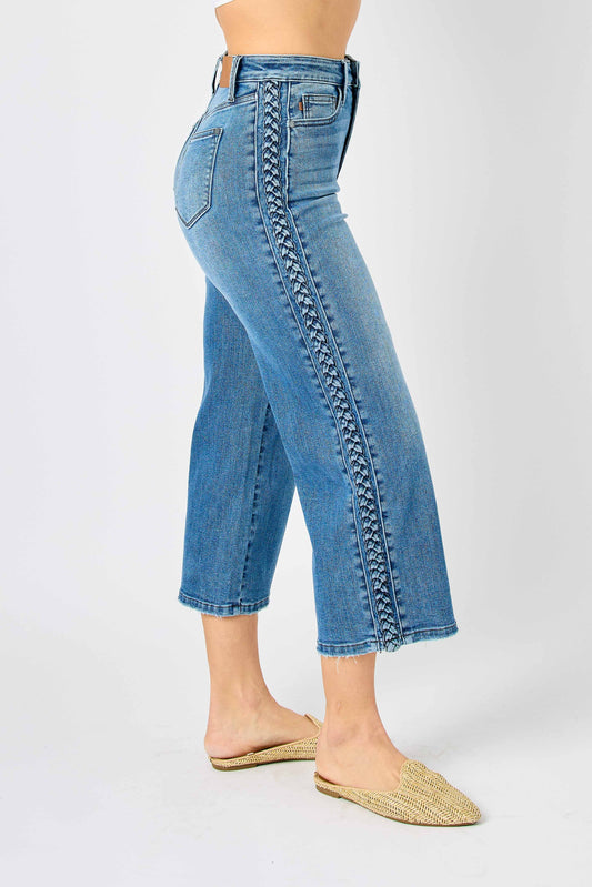 High Wasited Braid Detail Cropped Wide Leg