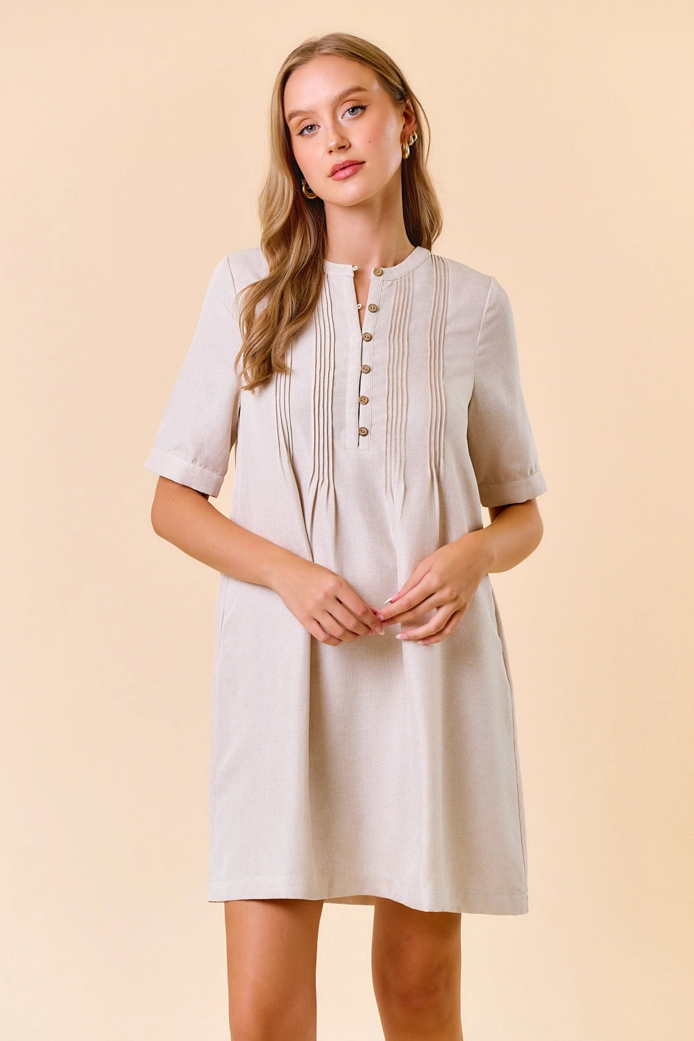 Half Button Down Pintuck Dress