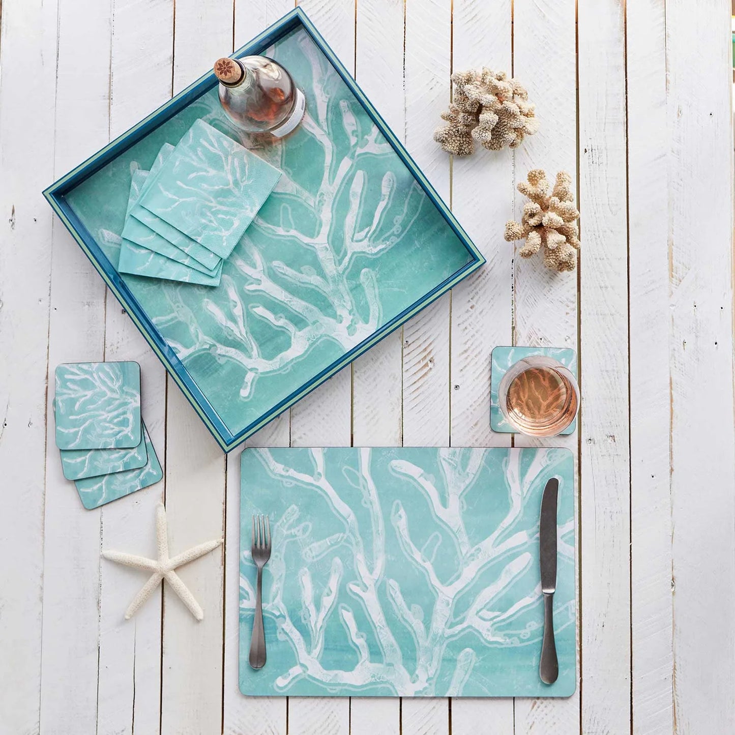 Cerulean Sea Coral Square Tray