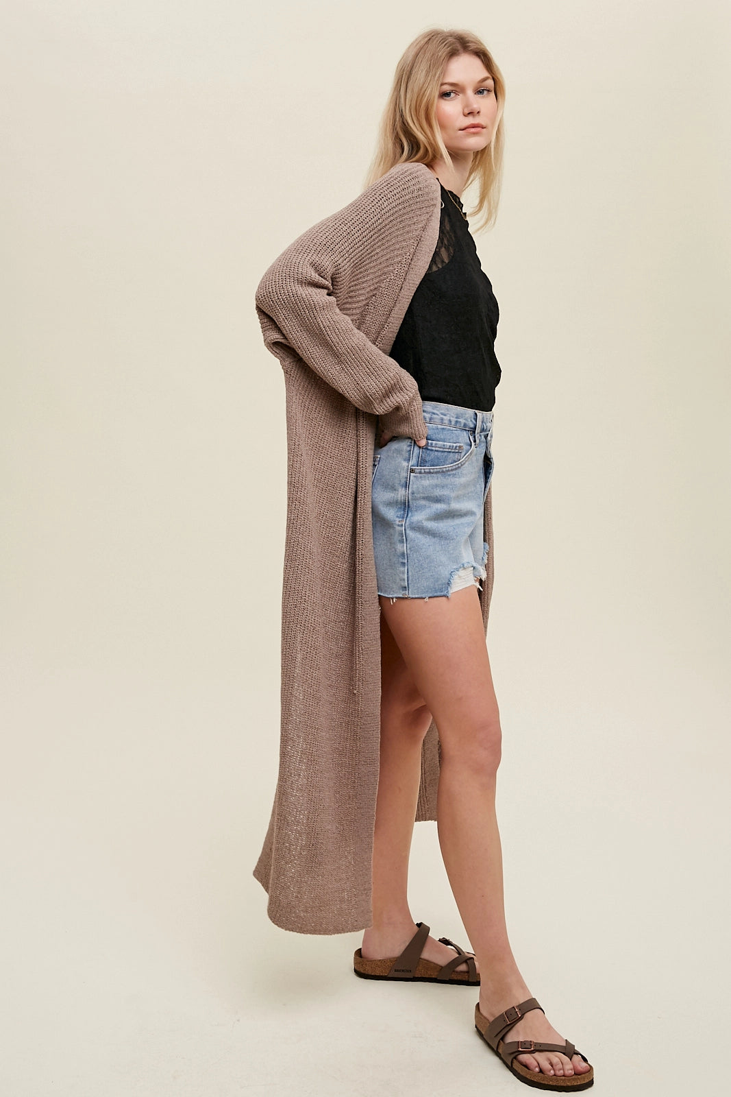 Maxi Lightweight Sweater Cardigan with Side Slits Patch Co