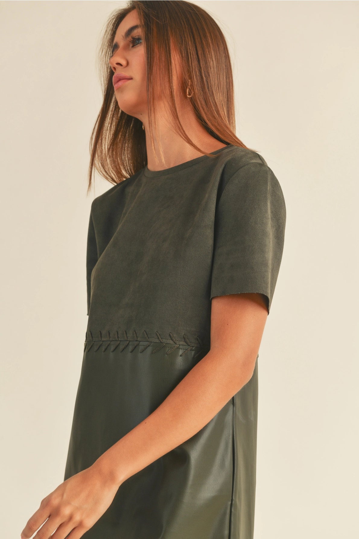Faux Leather Suede Combo Shift Dress