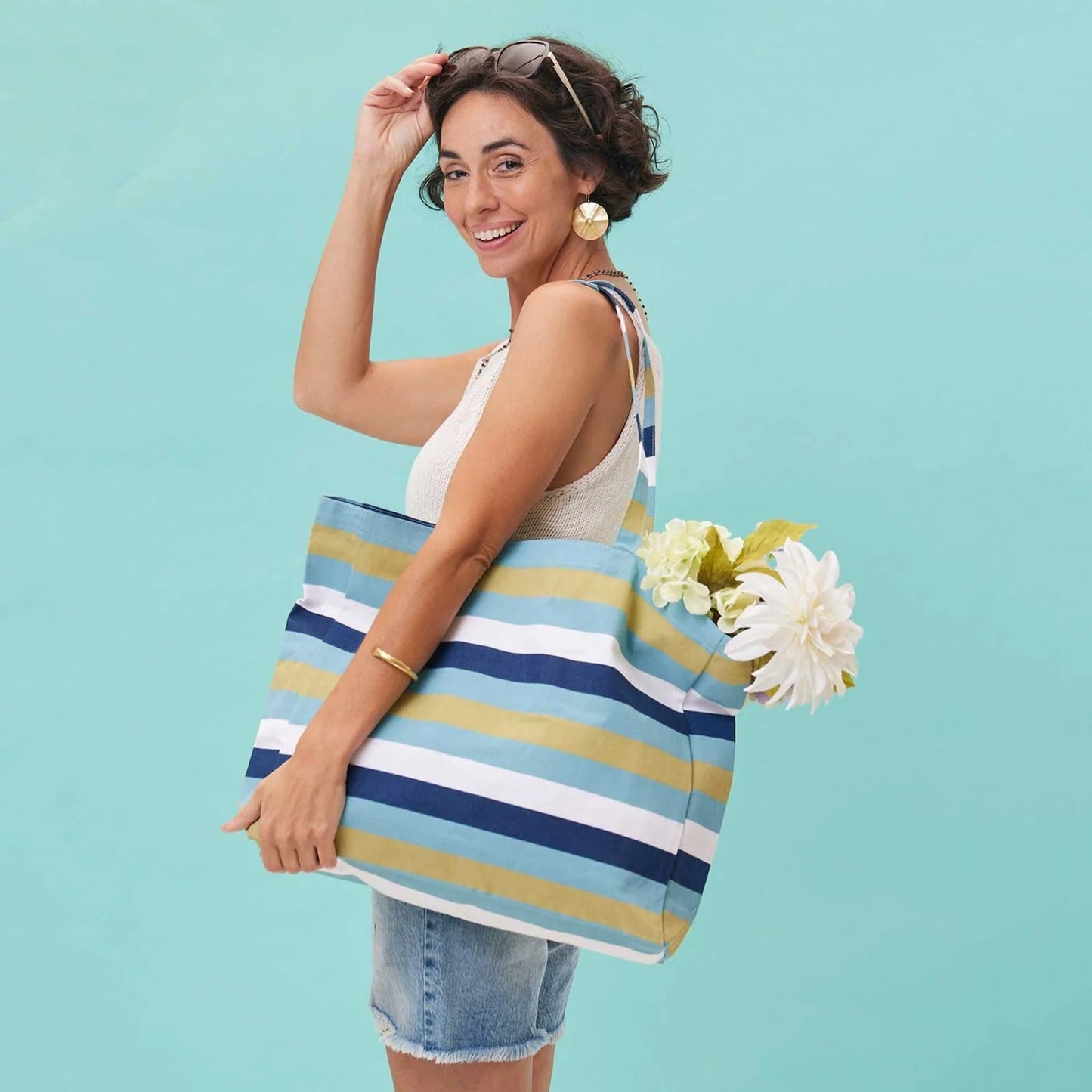 Coastal Stripe Blue Tote Bag