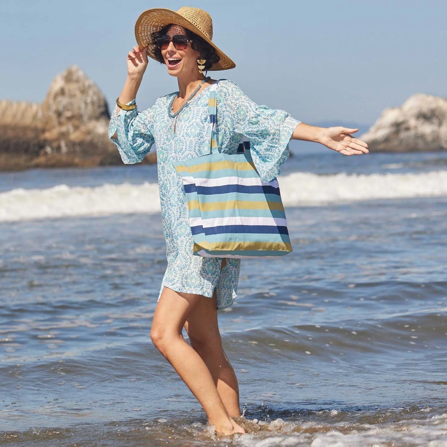 Coastal Stripe Blue Tote Bag