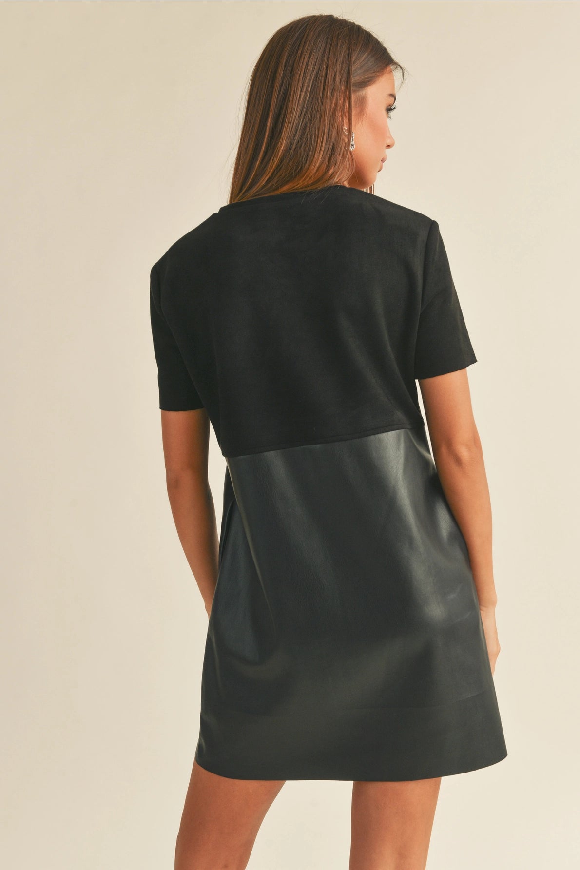 Faux Leather Suede Combo Shift Dress