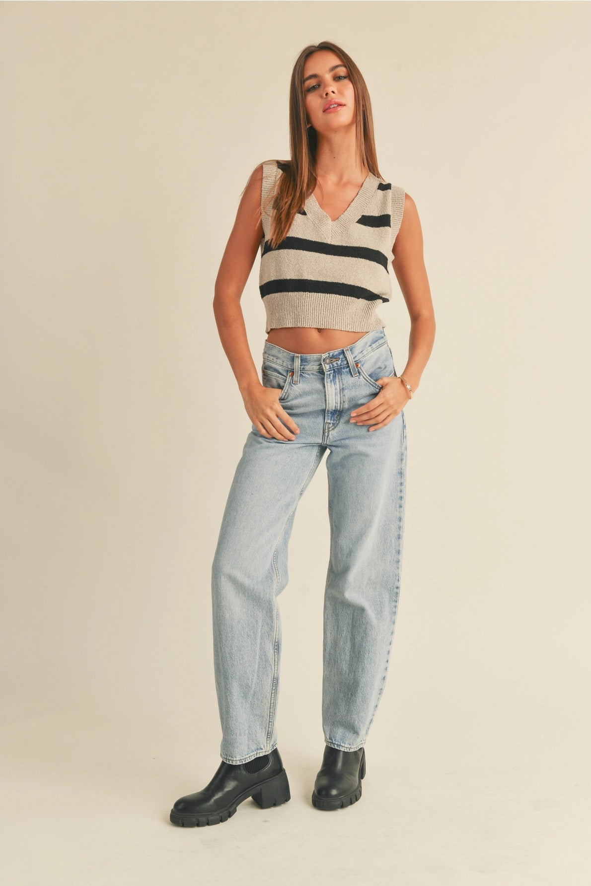 Striped Pattern Knitted Vest
