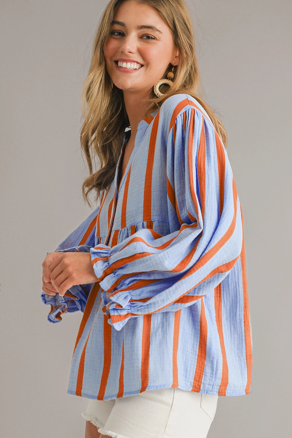 Textured Stripe Buttoned Front Cotton Shirt