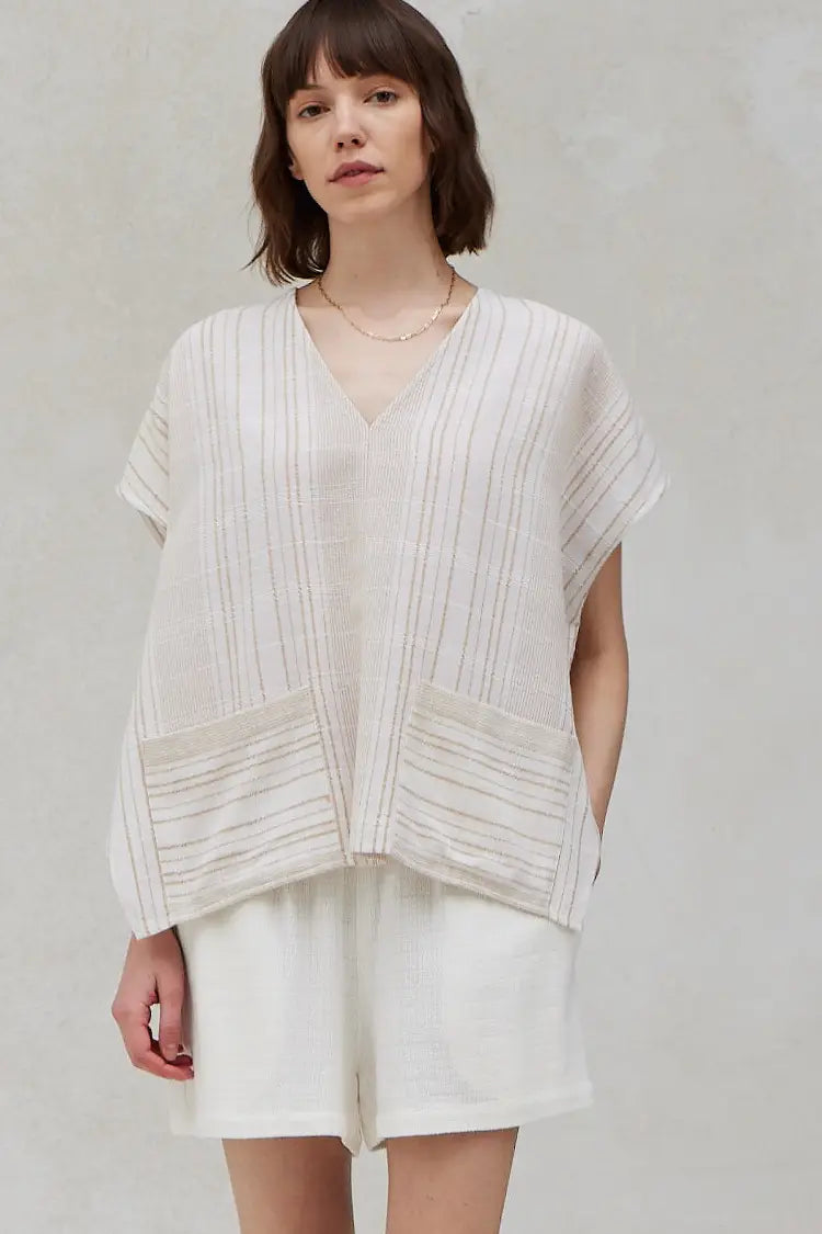 Stripe V-Neck Boxy Blouse