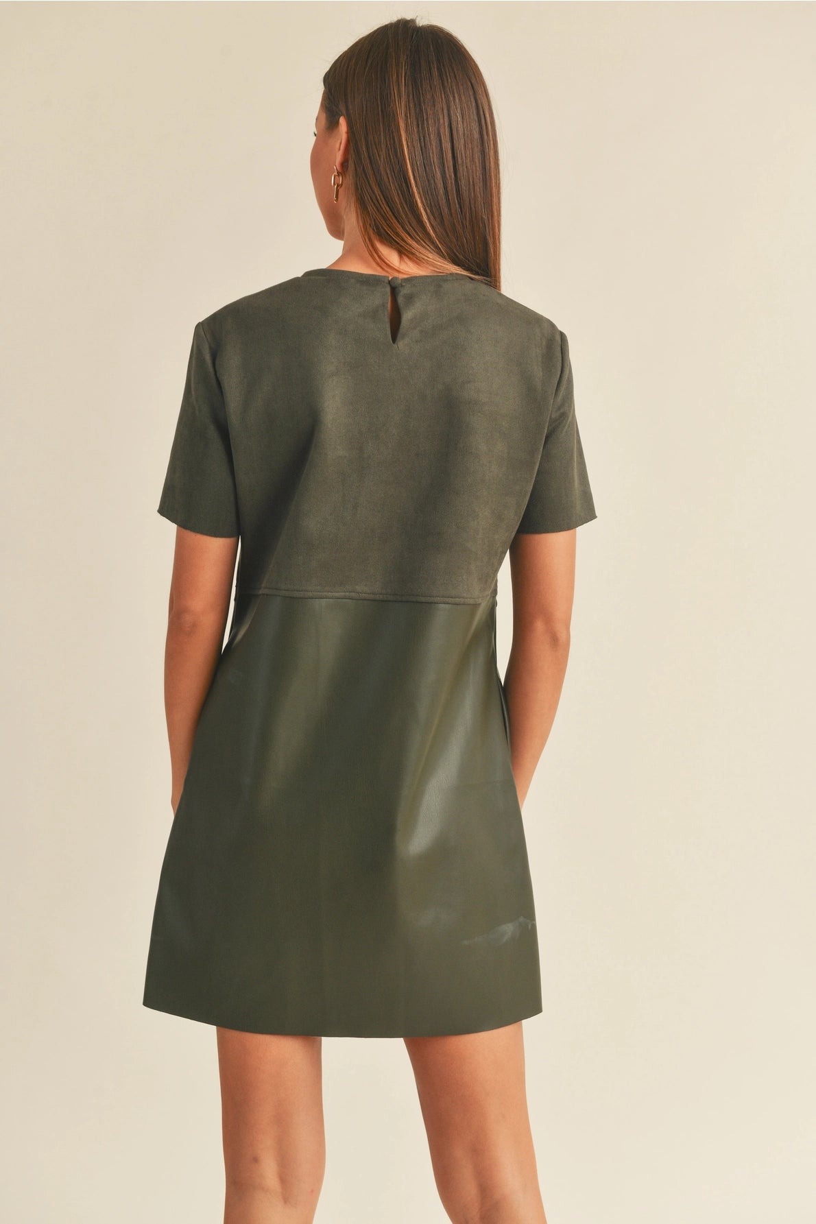 Faux Leather Suede Combo Shift Dress