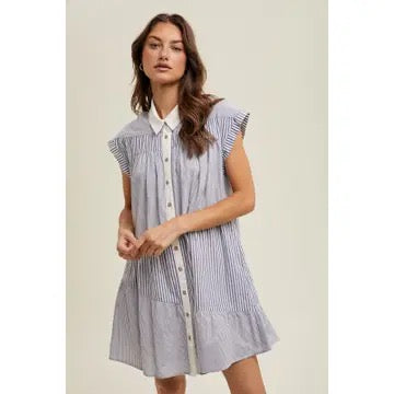Multi Striped Button Up Mini Dress