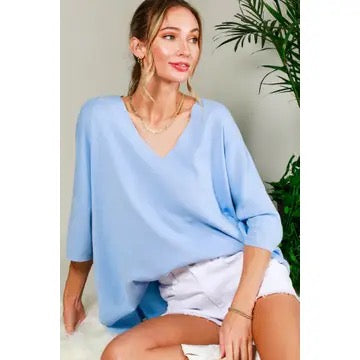 V-Neck Short Cotton Sweater Top