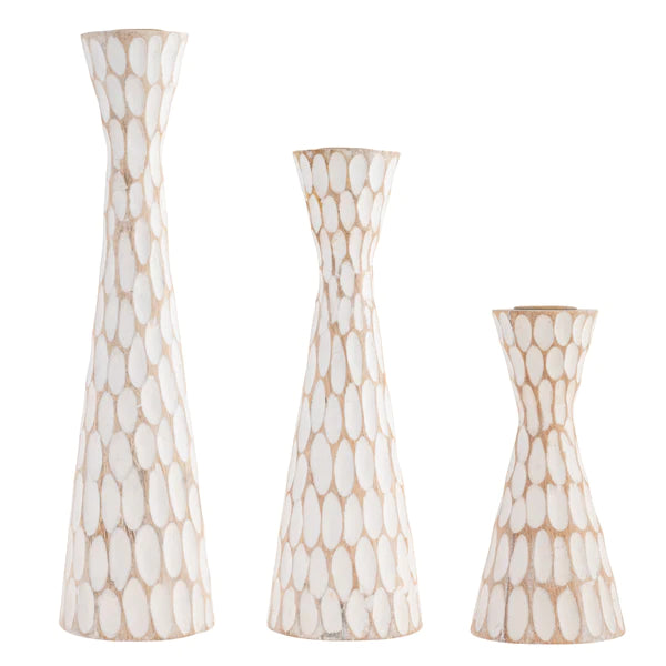 Whitewashed Hand Carved Candleholders | Large