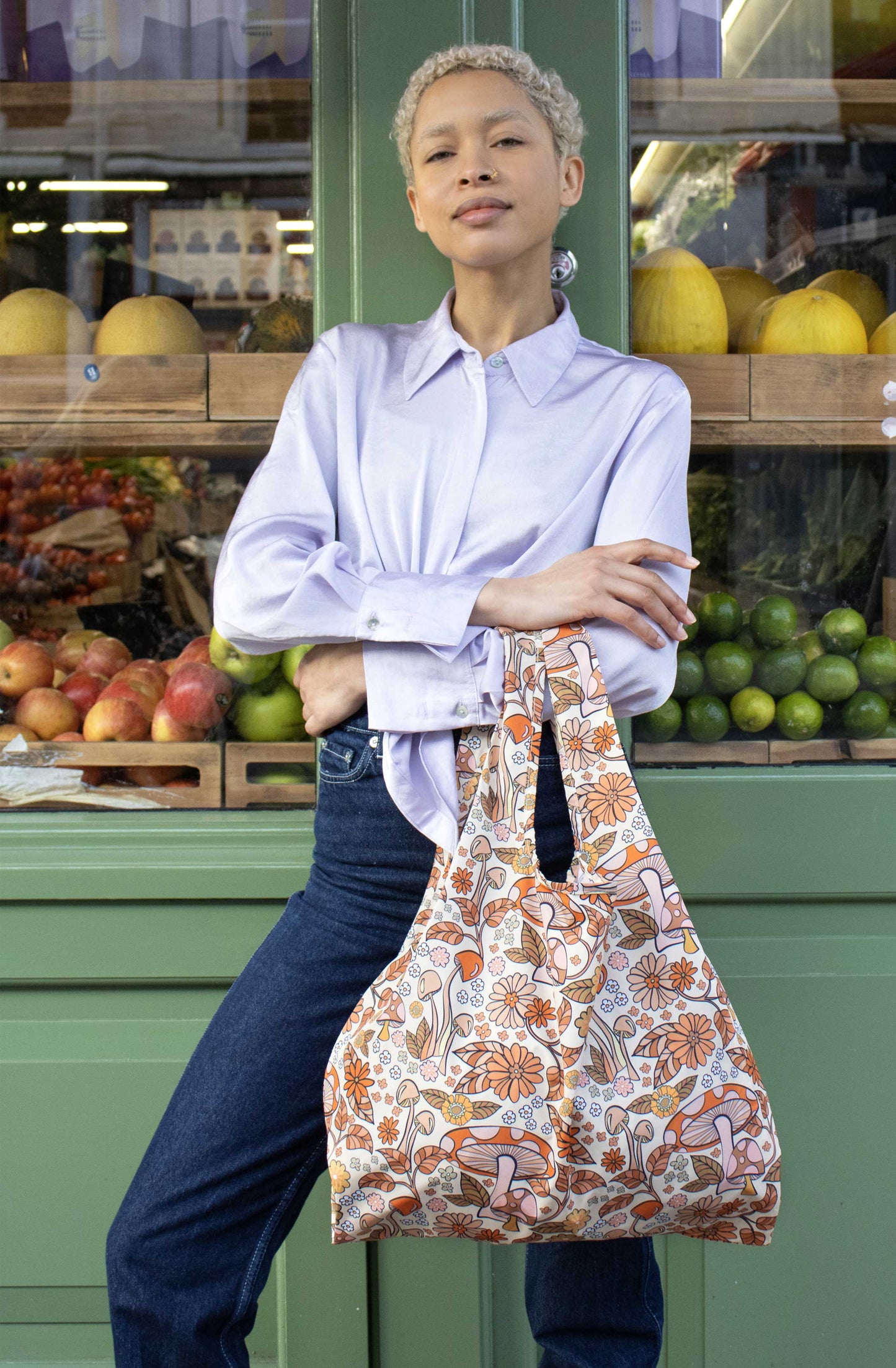 Medium Reusable Bag | Beige Mushrooms