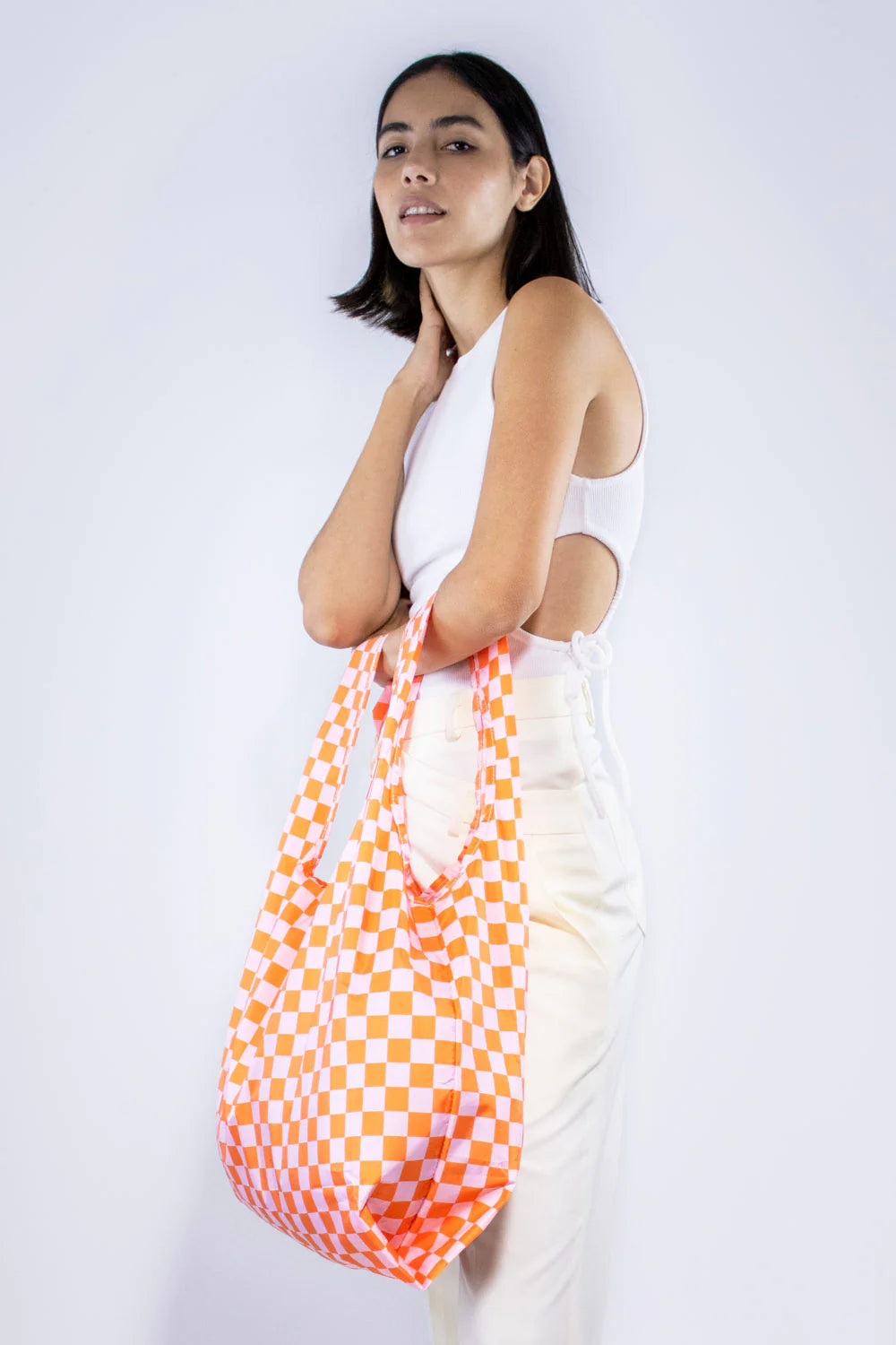 Medium Reusable Bag | Checkerboard | Pink & Orange