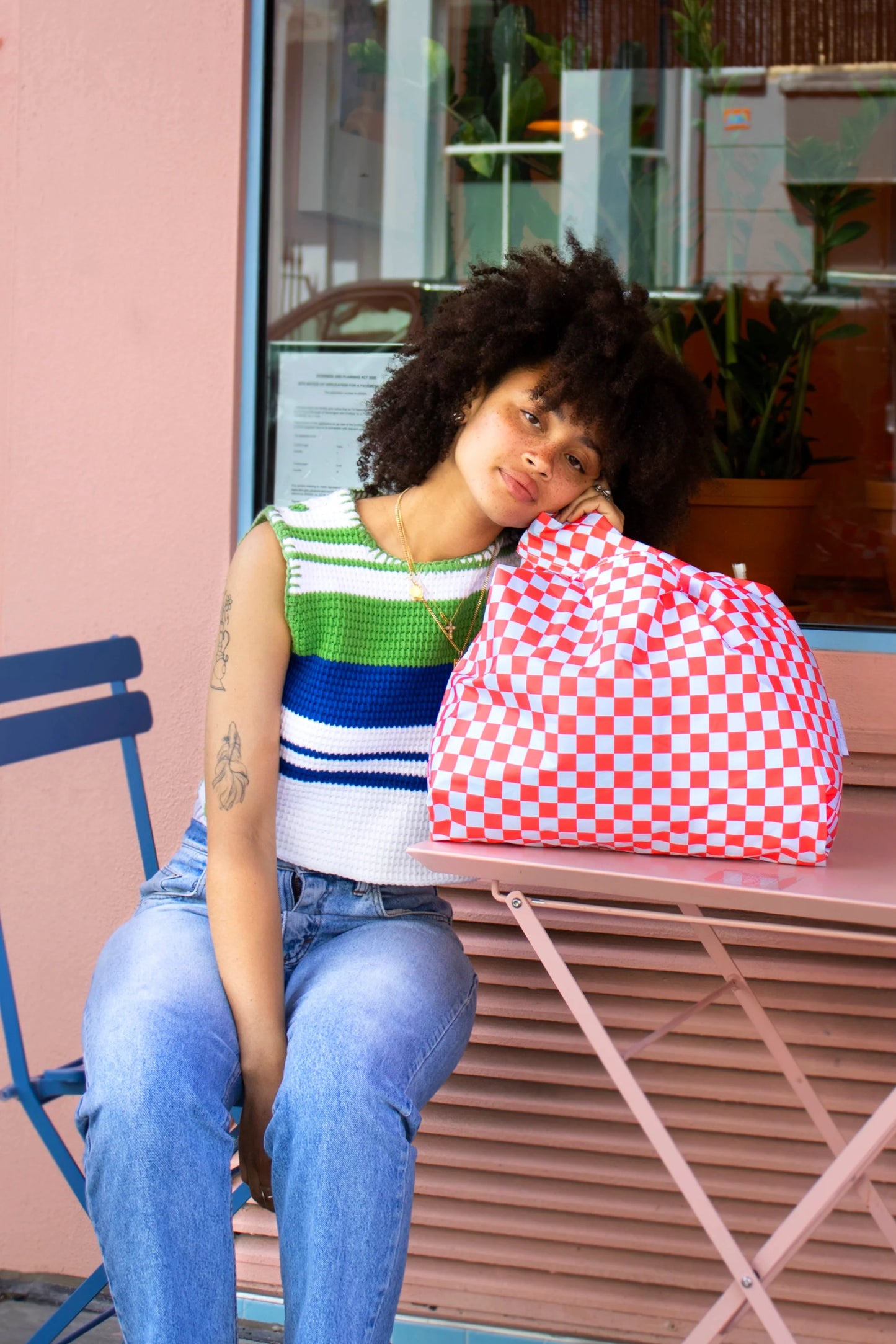 Medium Reusable Bag | Checkerboard | Red & Blue
