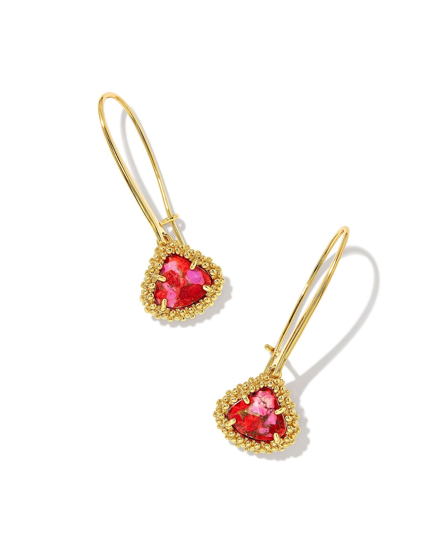 Framed Kendall Wire Drop Earrings | Gold Bronze Veined Red Fuchsia