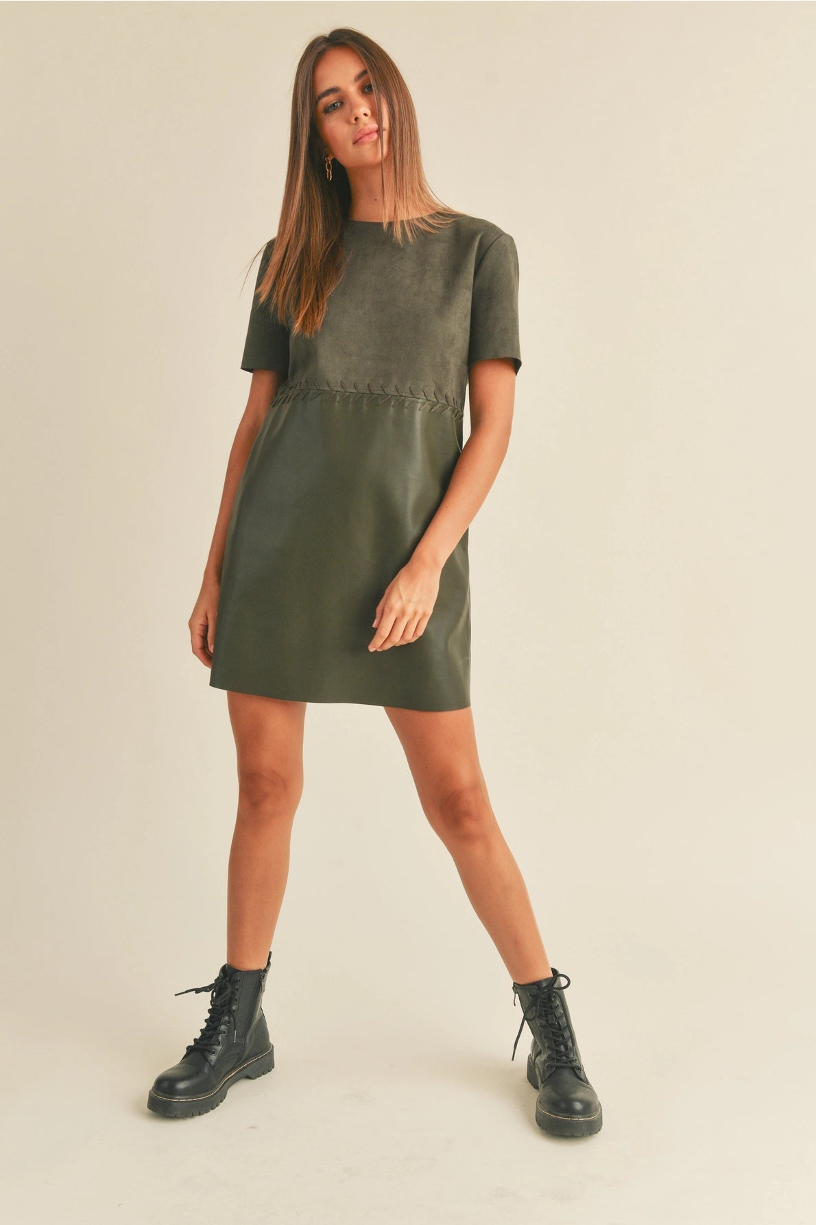 Faux Leather Suede Combo Shift Dress