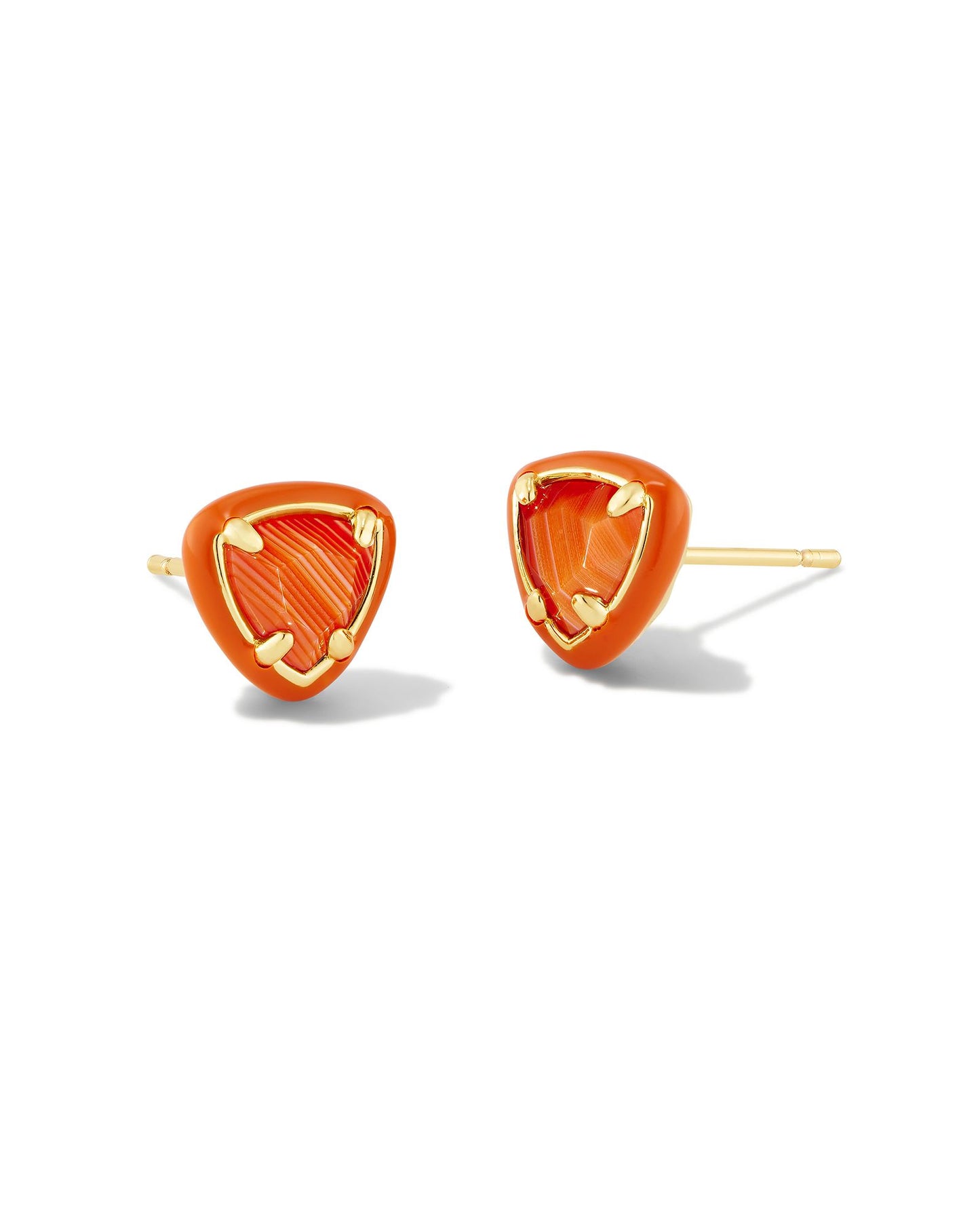 Arden Enamel Framed Stud Earrings | Gold & Orange Banded Agate