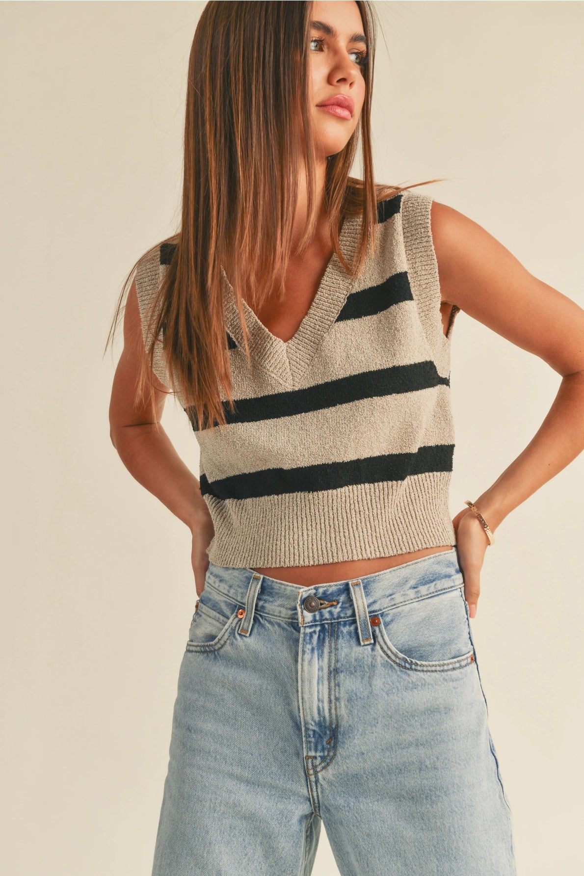Striped Pattern Knitted Vest