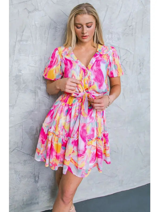 Tie Dye Woven Mini Dress