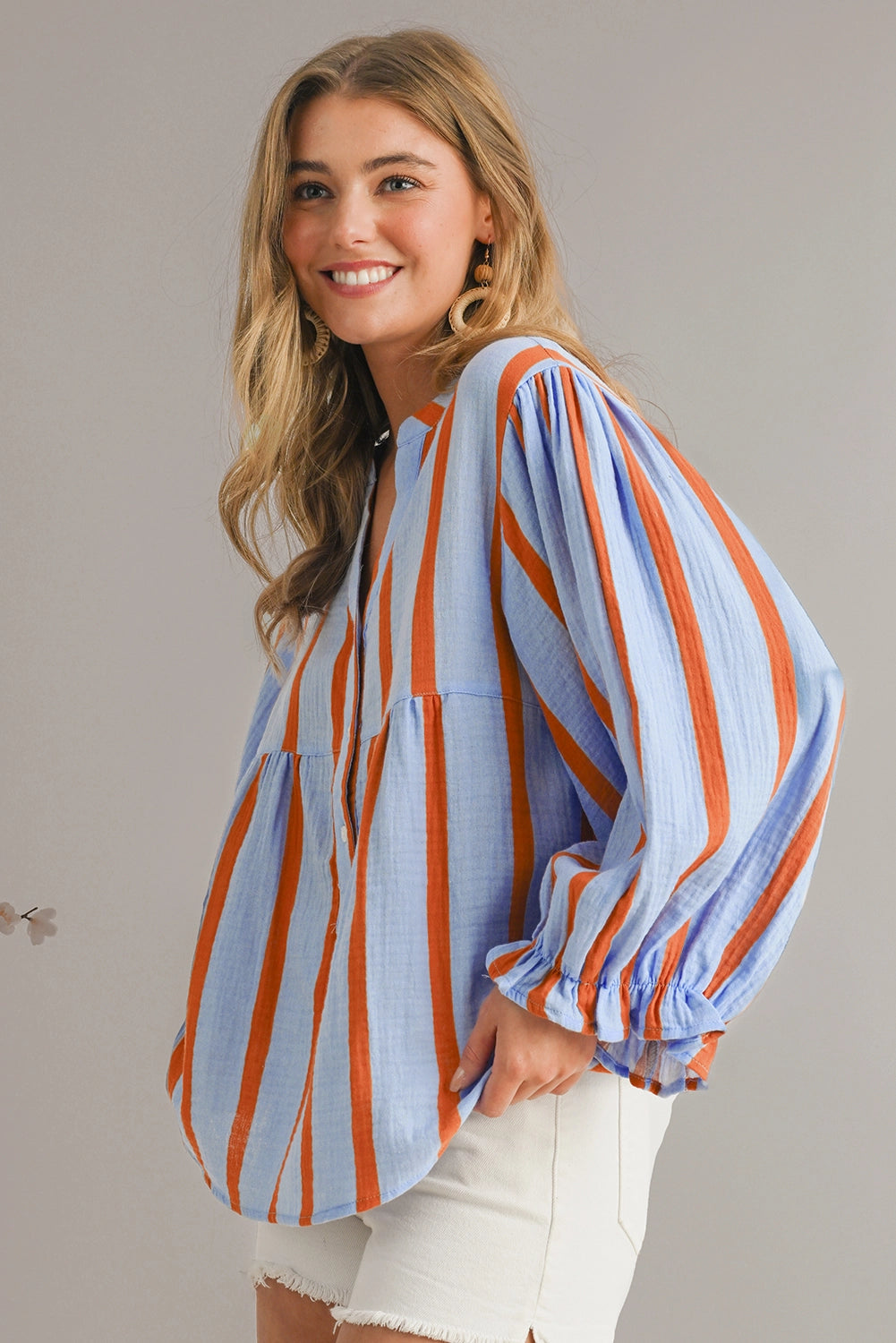 Textured Stripe Buttoned Front Cotton Shirt