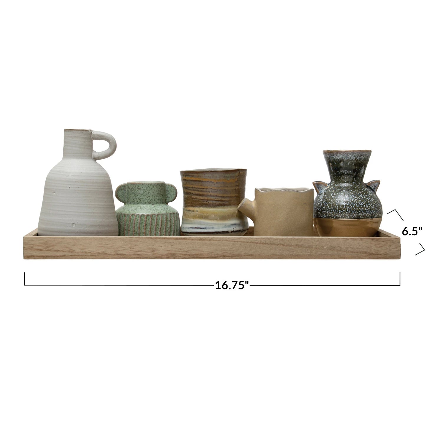Mango Wood Tray w/ 3 Vases & 2 Planters