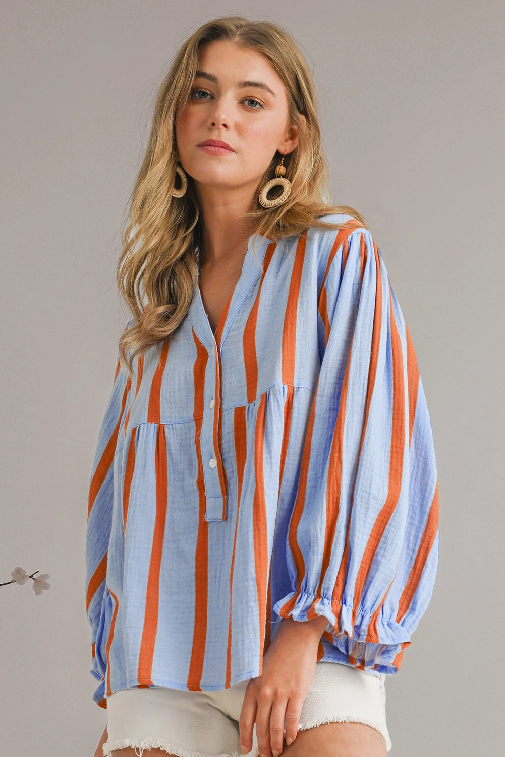 Textured Stripe Buttoned Front Cotton Shirt