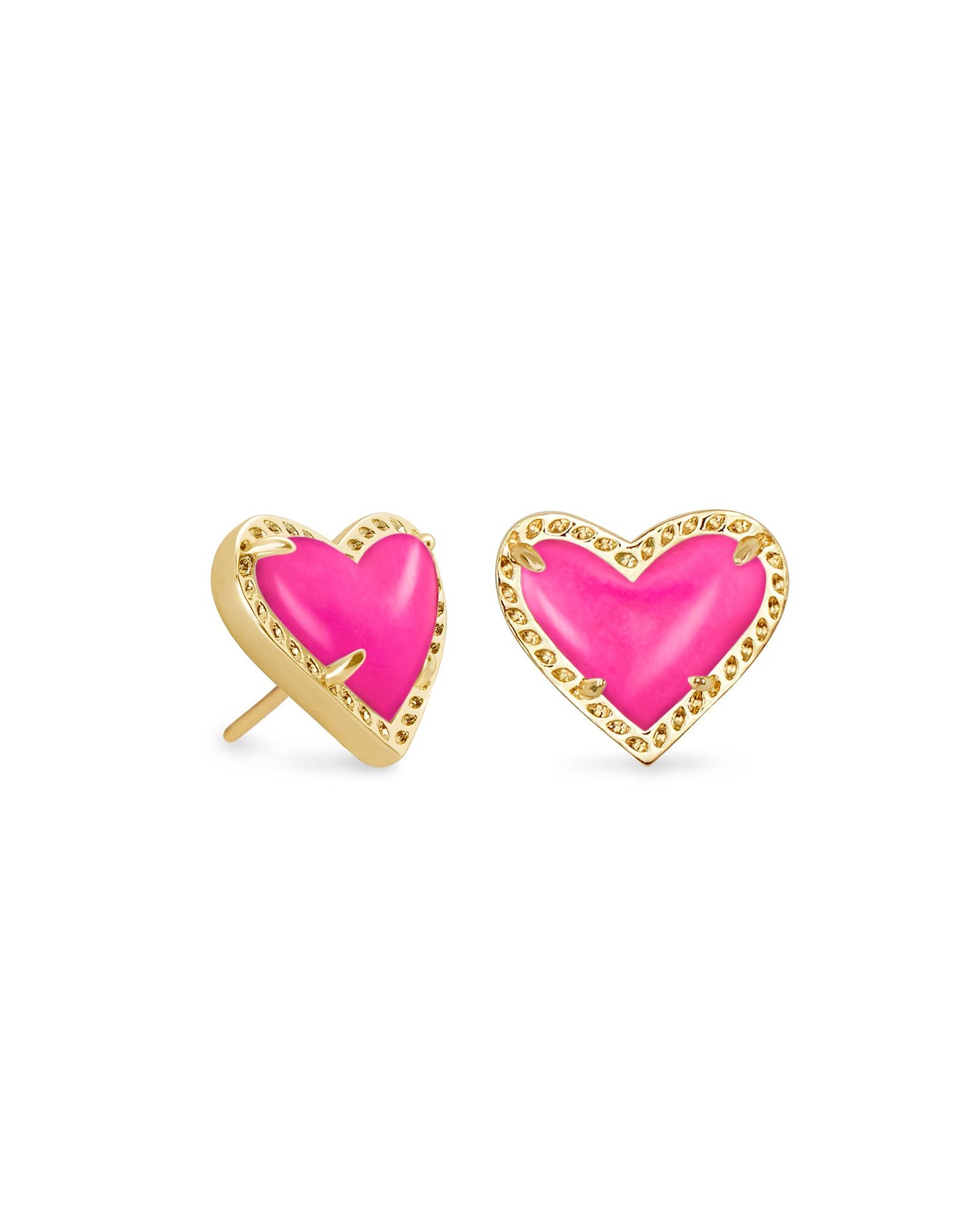 Ari Heart Gold Earrings | Gold Magenta