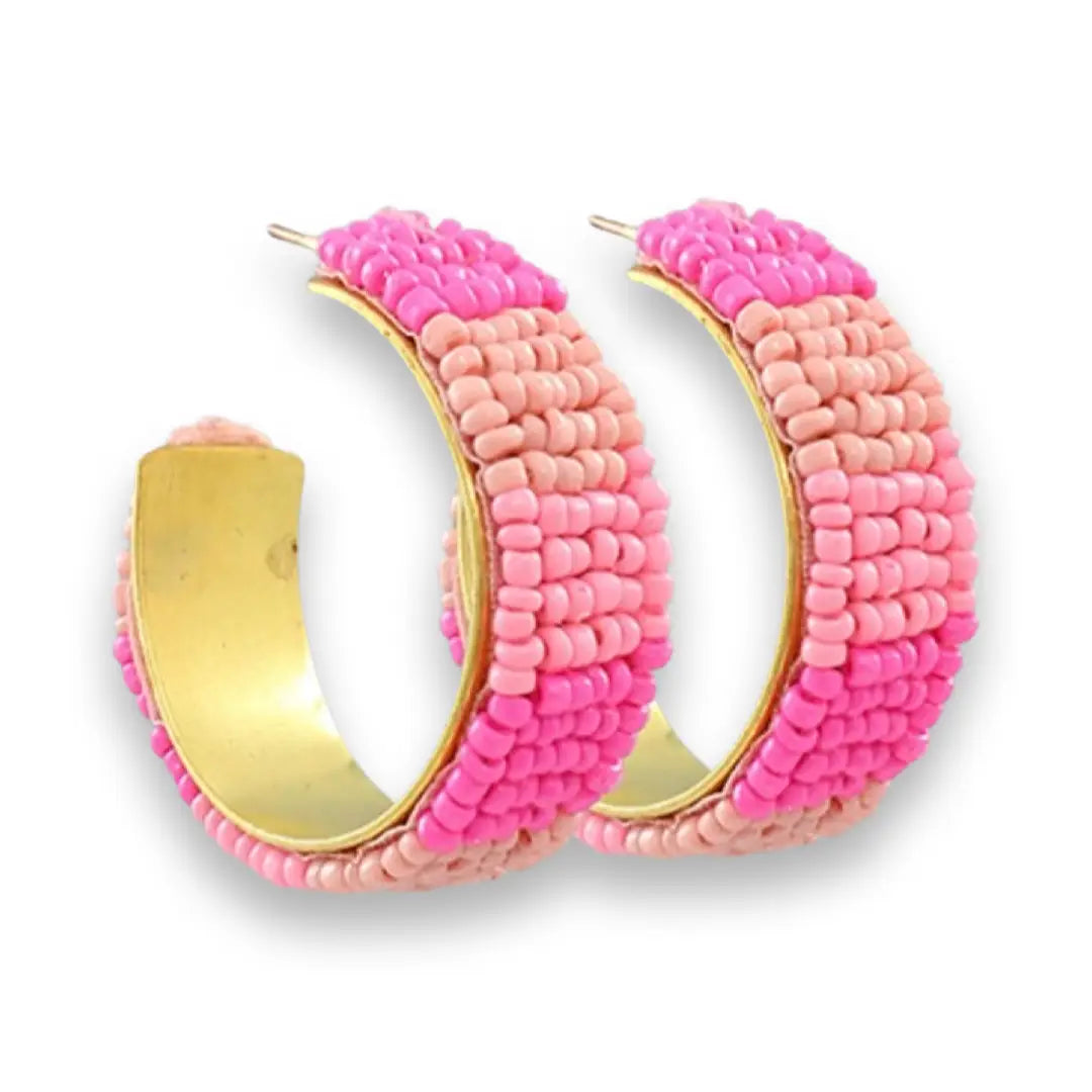 Pink Color Block Beaded Hoop