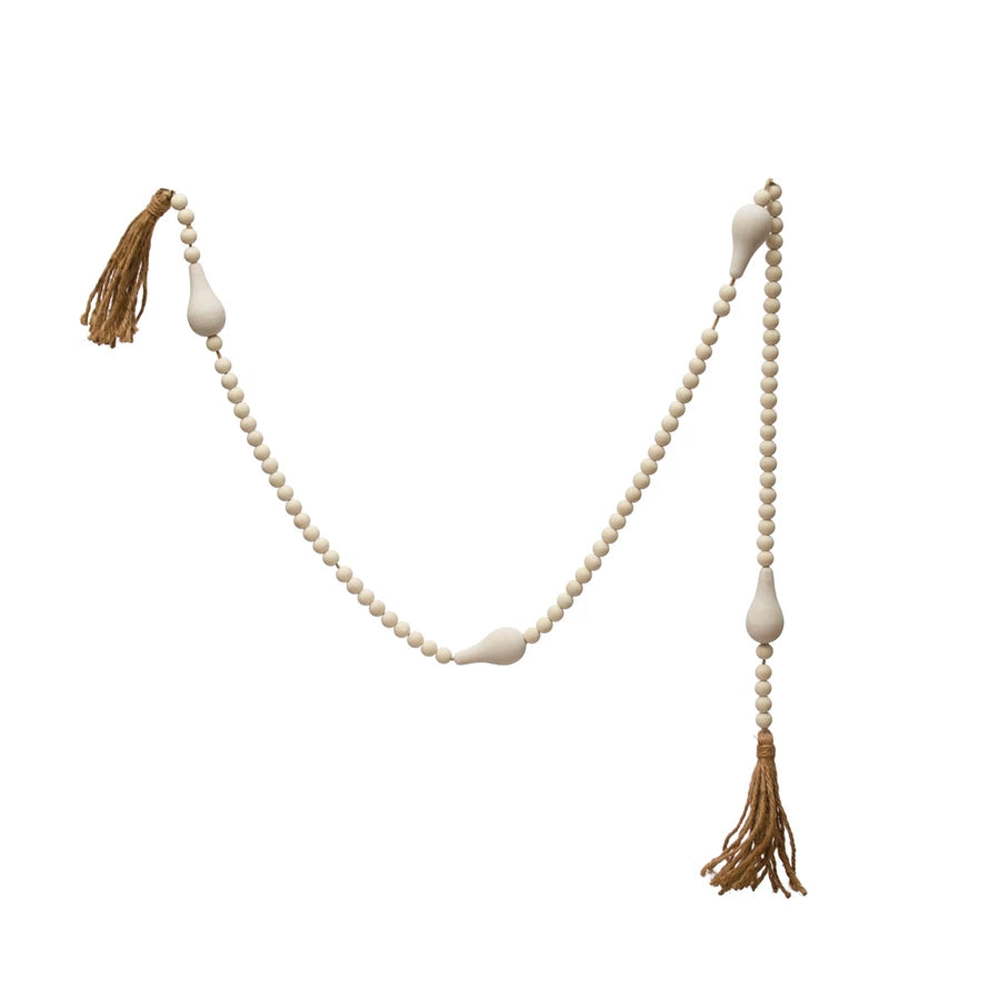 Paulownia Wood Bead Garland w/ Jute Tassels