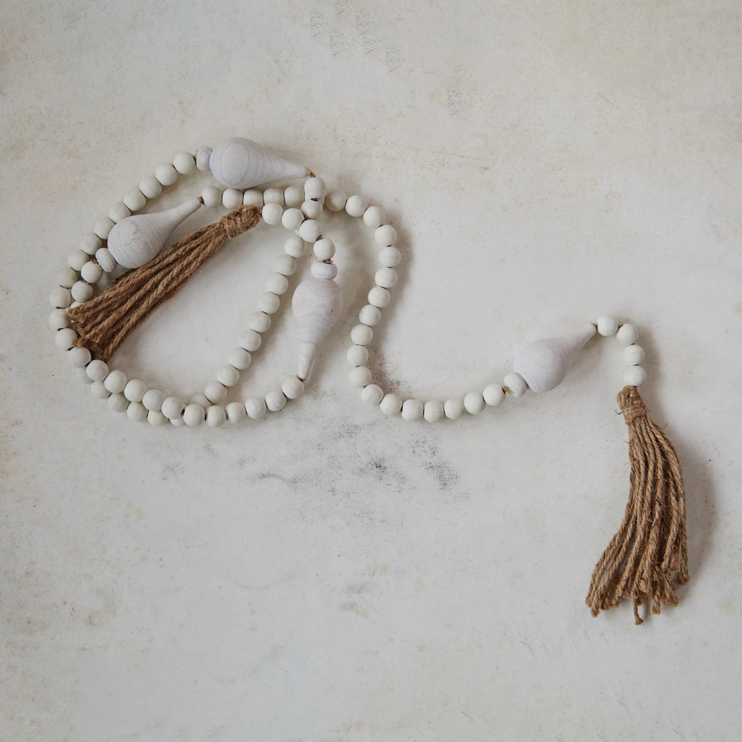 Paulownia Wood Bead Garland w/ Jute Tassels