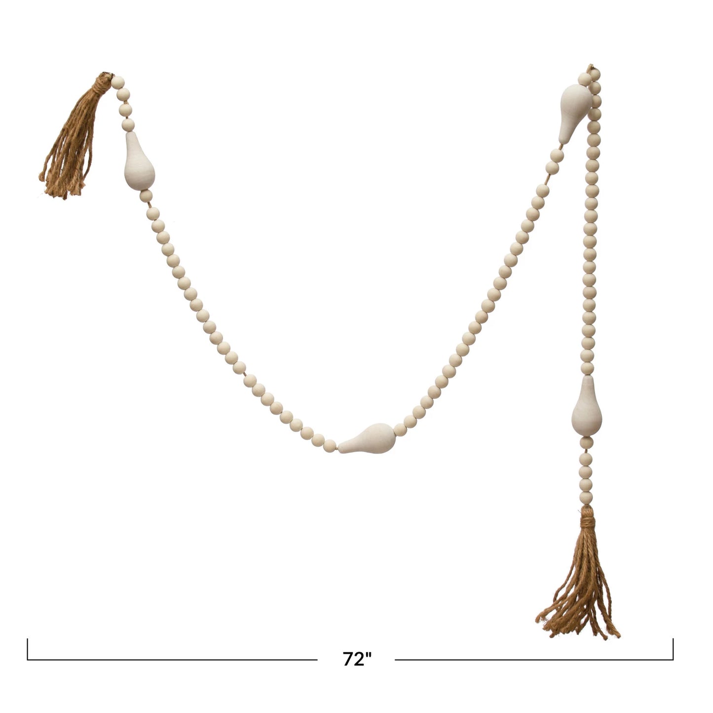 Paulownia Wood Bead Garland w/ Jute Tassels