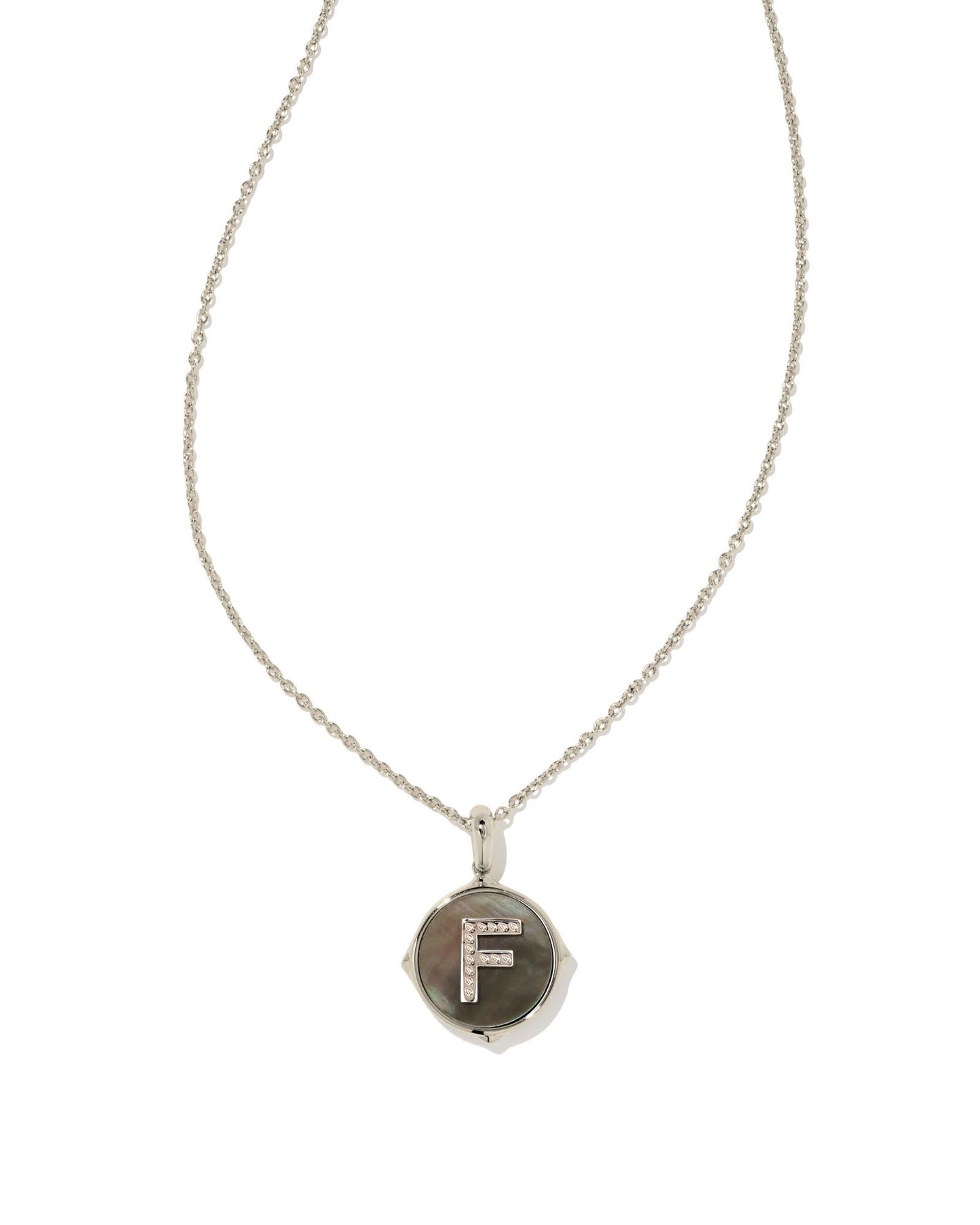 Letter Disc Necklace | Silver & Black Mother-of-Pearl