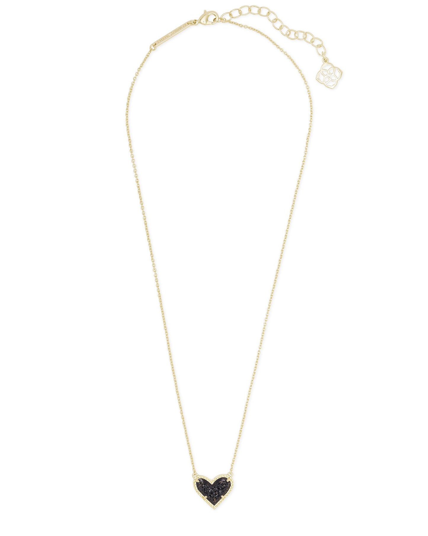 Ari Heart Necklace In Gold & Black Drusy