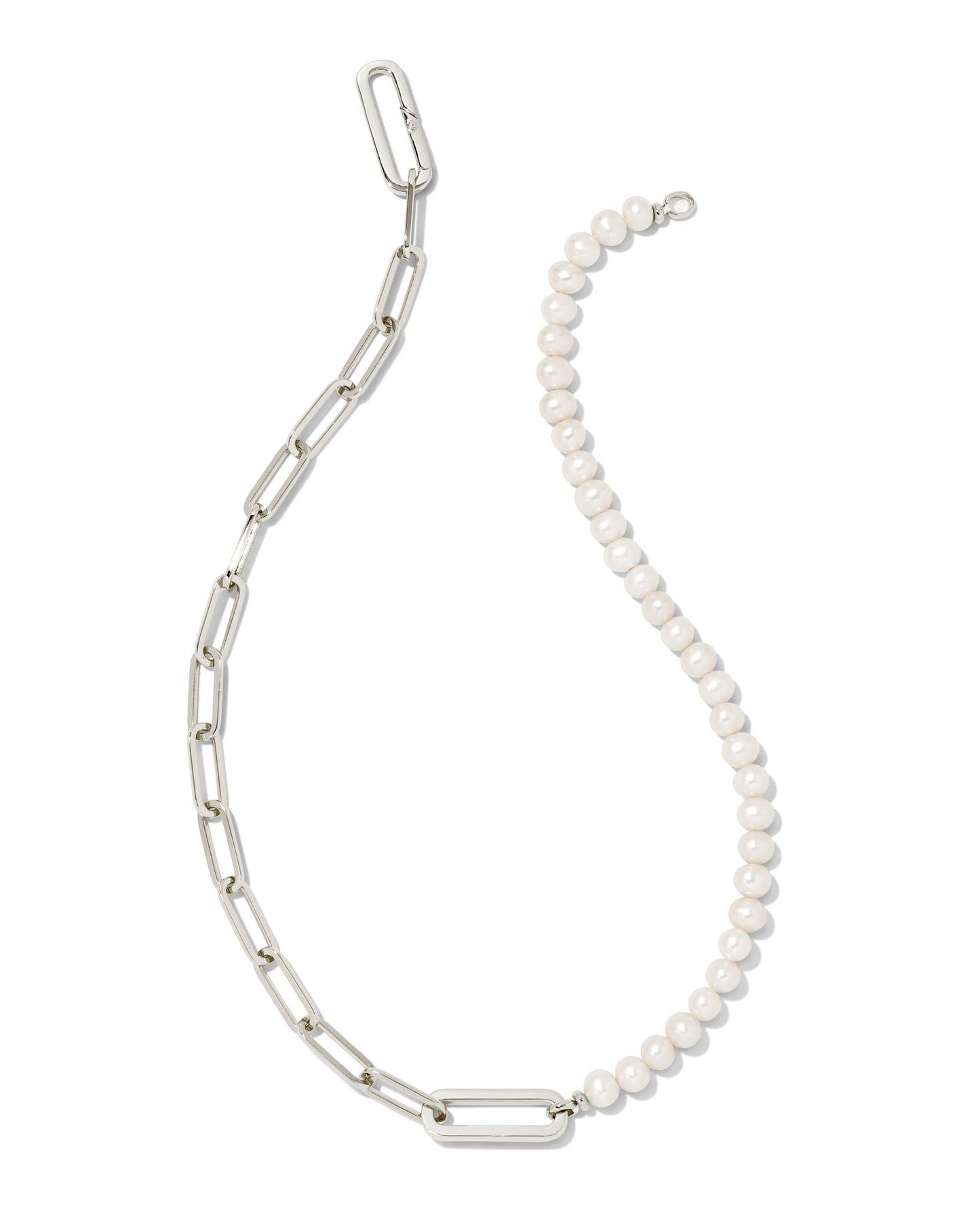 Ashton Half Chain Necklace | Silver White Pearl