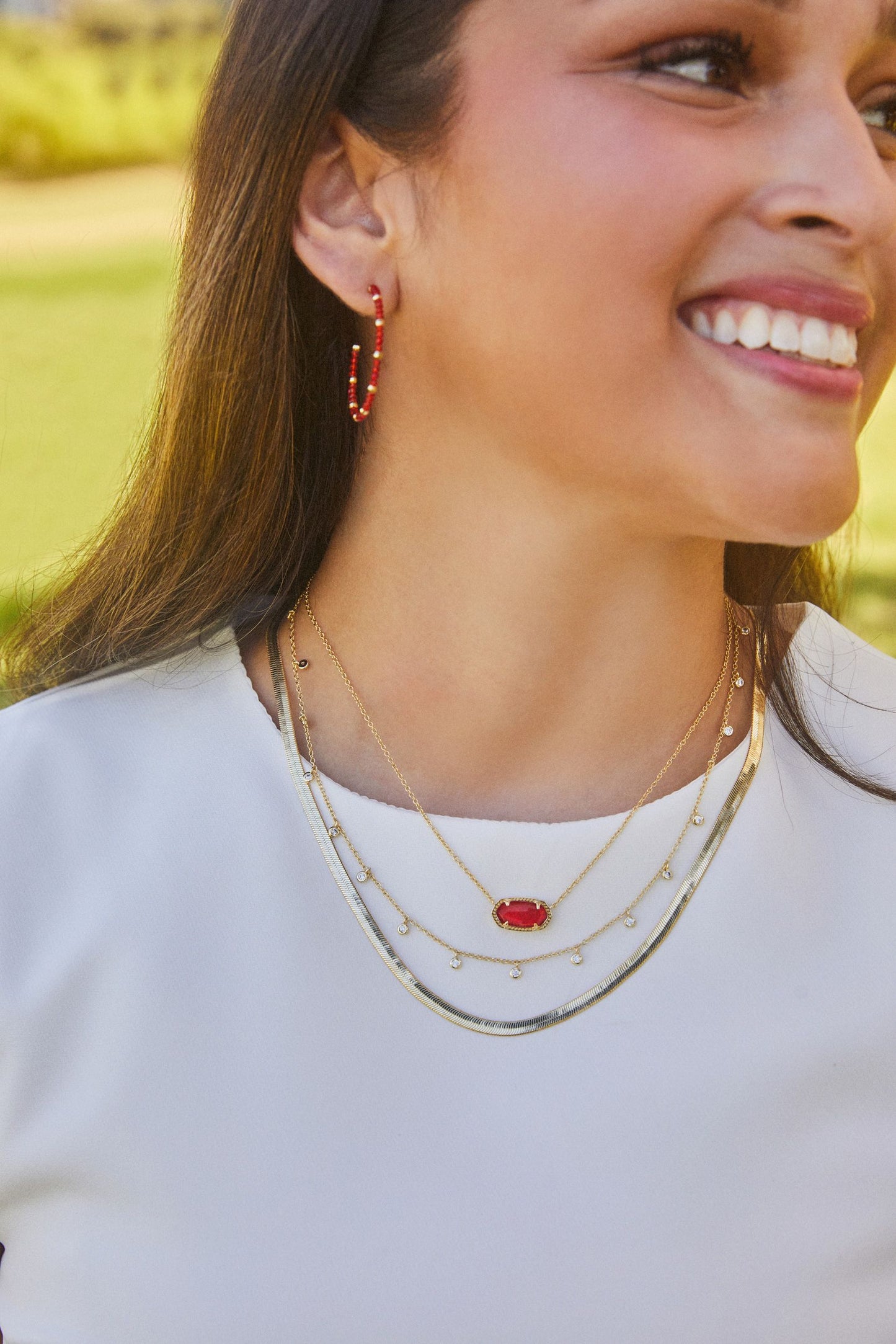 Britt Thin Bead Hoops | Gold & Burgundy Garnet