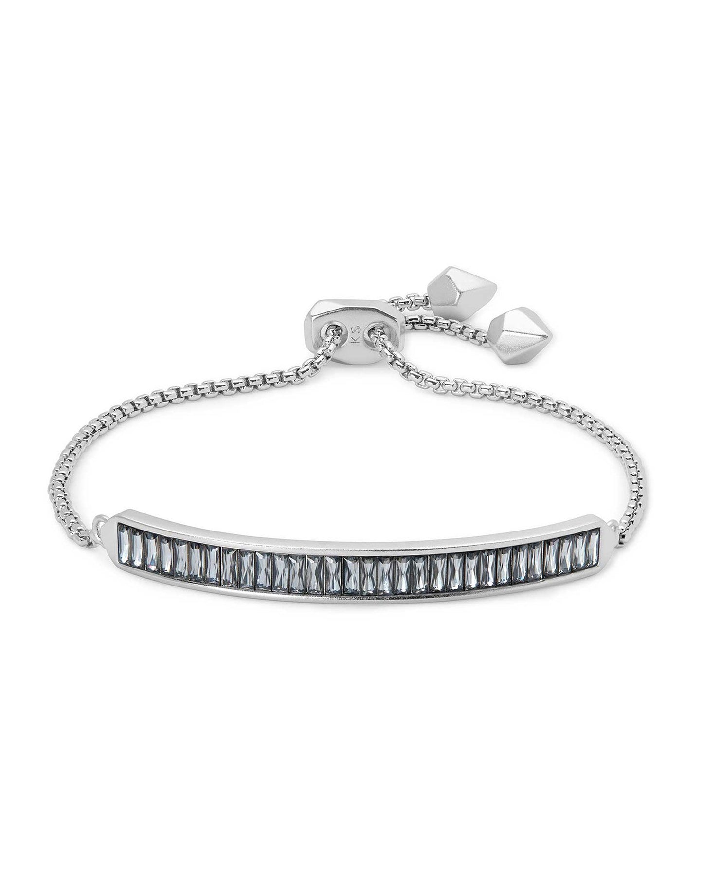 Jack Adjustable Silver Chain Bracelet In Charcoal Gray Crystal