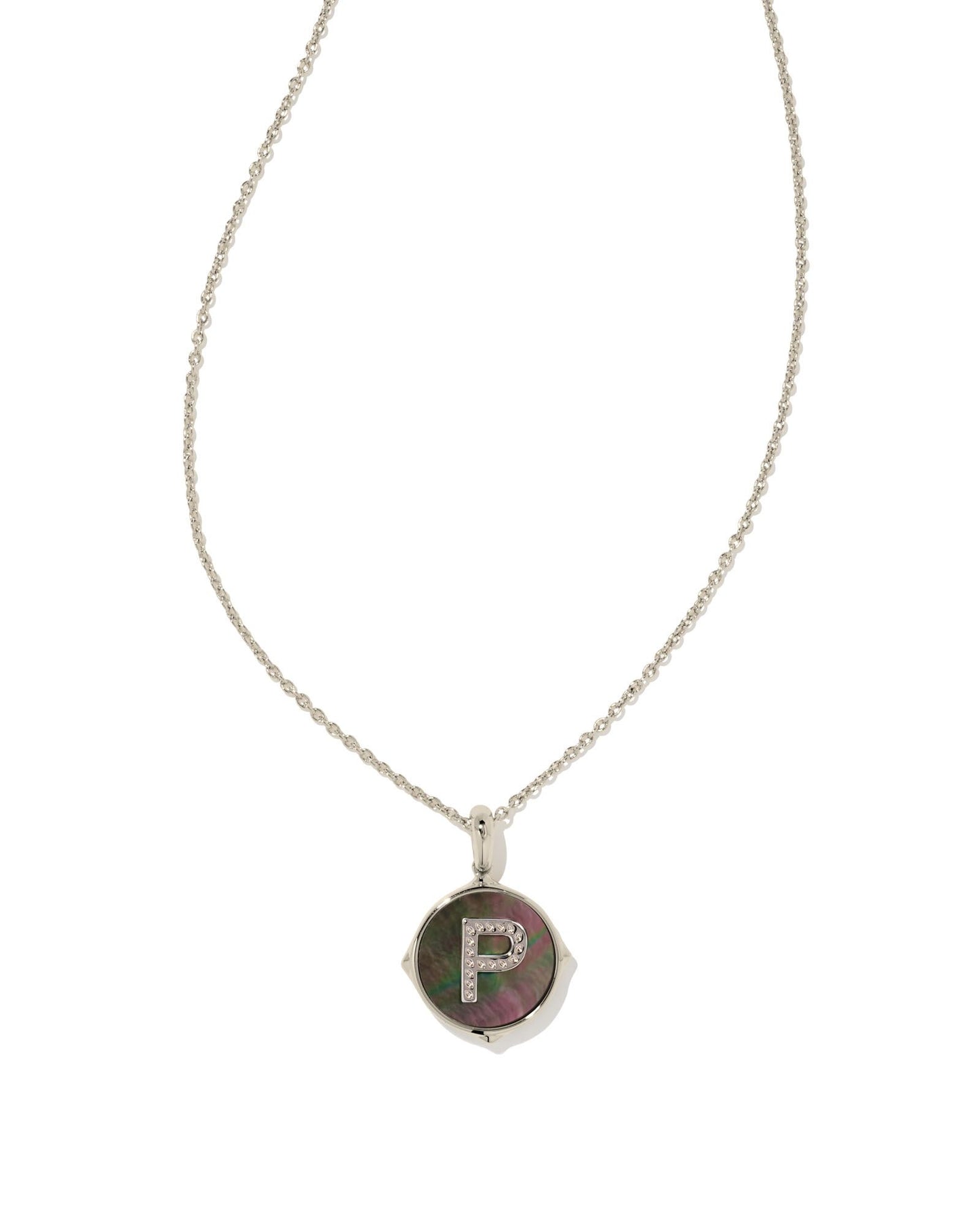 Letter Disc Necklace | Silver & Black Mother-of-Pearl