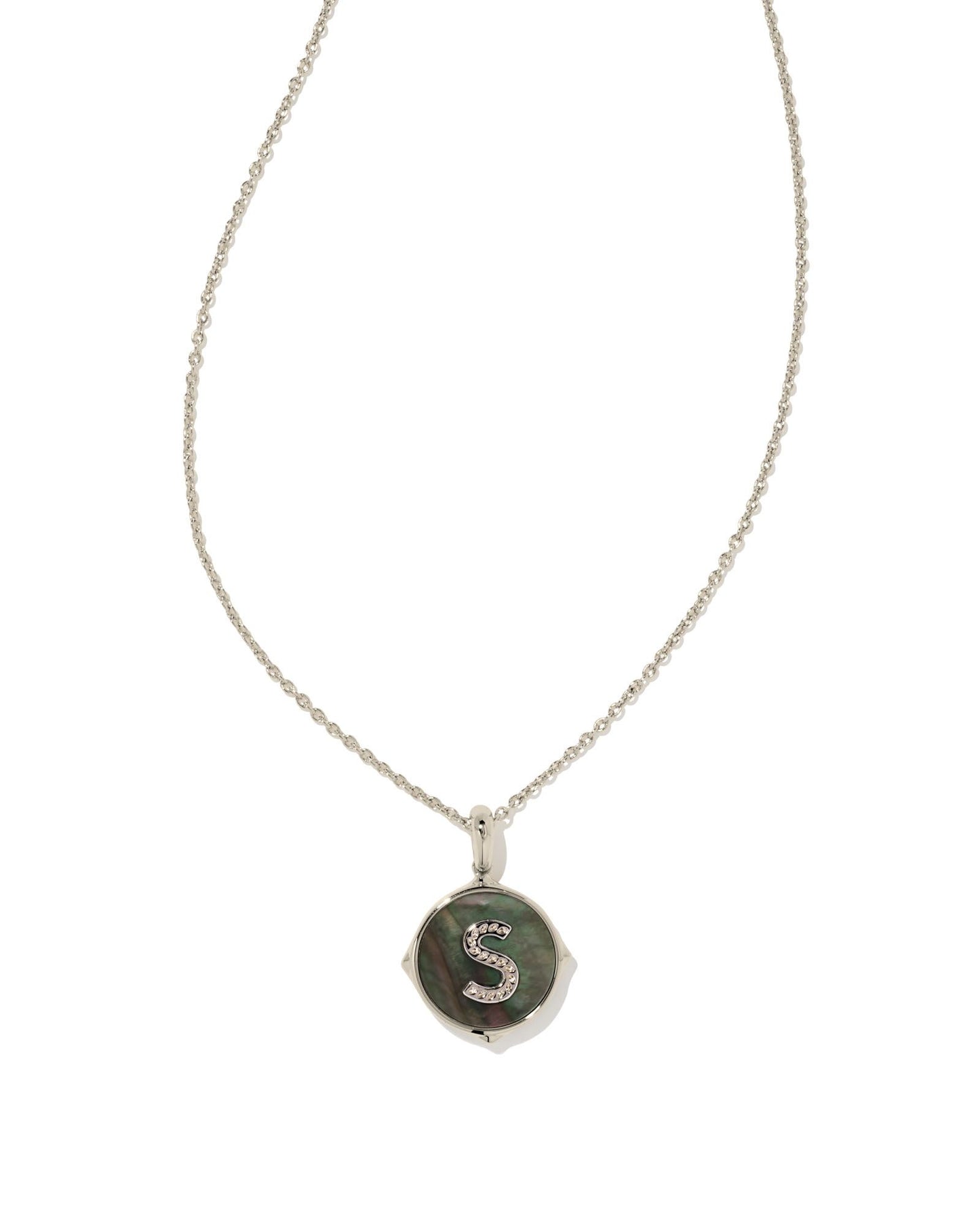 Letter Disc Necklace | Silver & Black Mother-of-Pearl