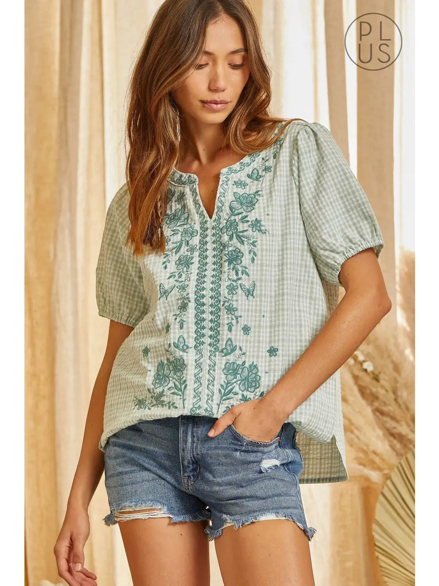 Plus | Gingham Woven Top