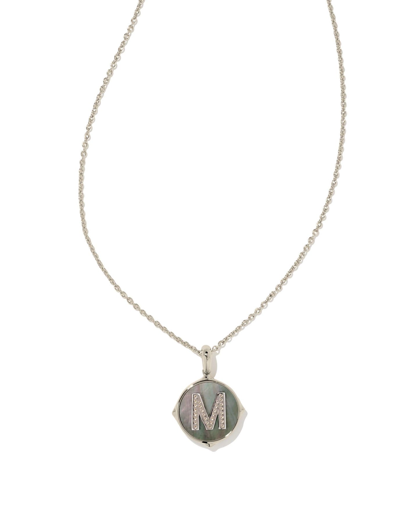 Letter Disc Necklace | Silver & Black Mother-of-Pearl