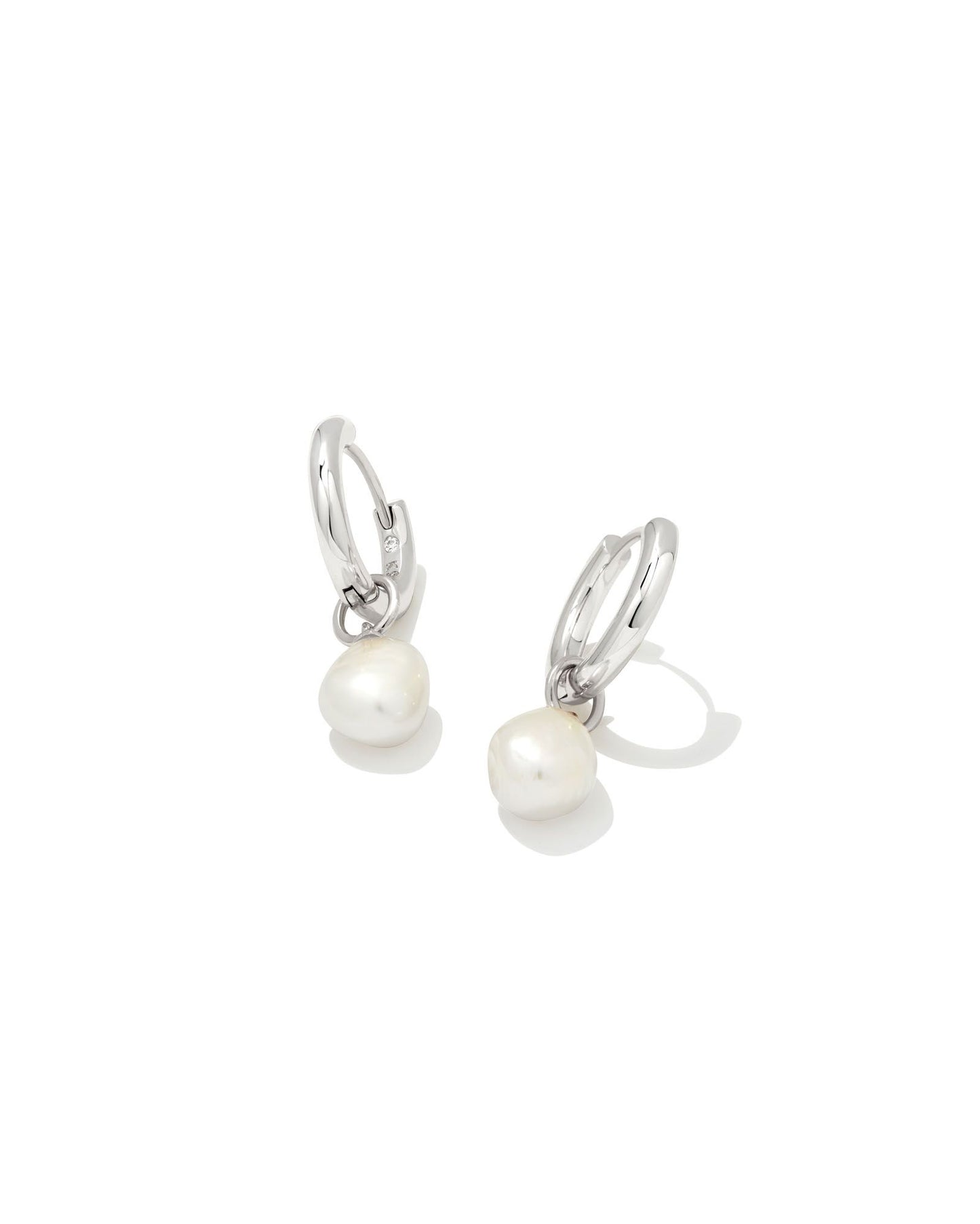 Willa Huggie Earrings In Silver & White Pearl