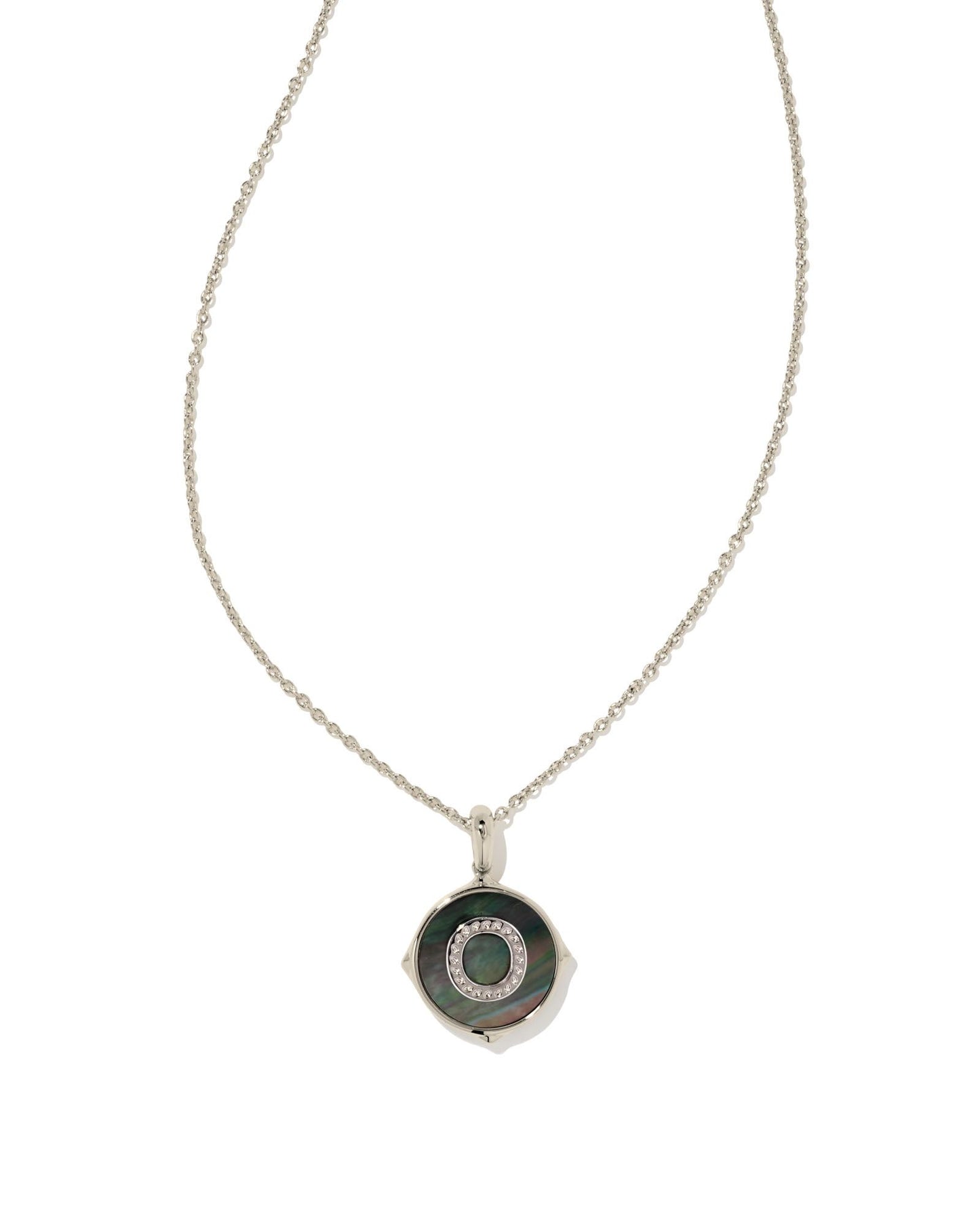 Letter Disc Necklace | Silver & Black Mother-of-Pearl