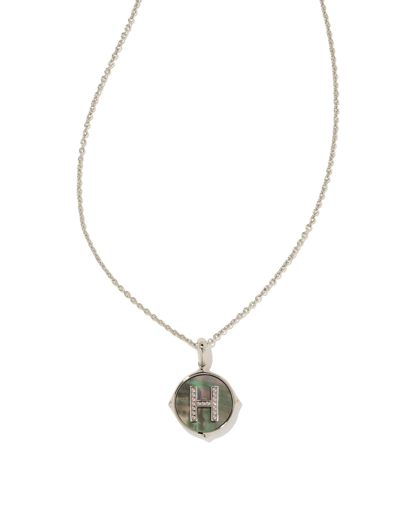 Letter Disc Necklace | Silver & Black Mother-of-Pearl