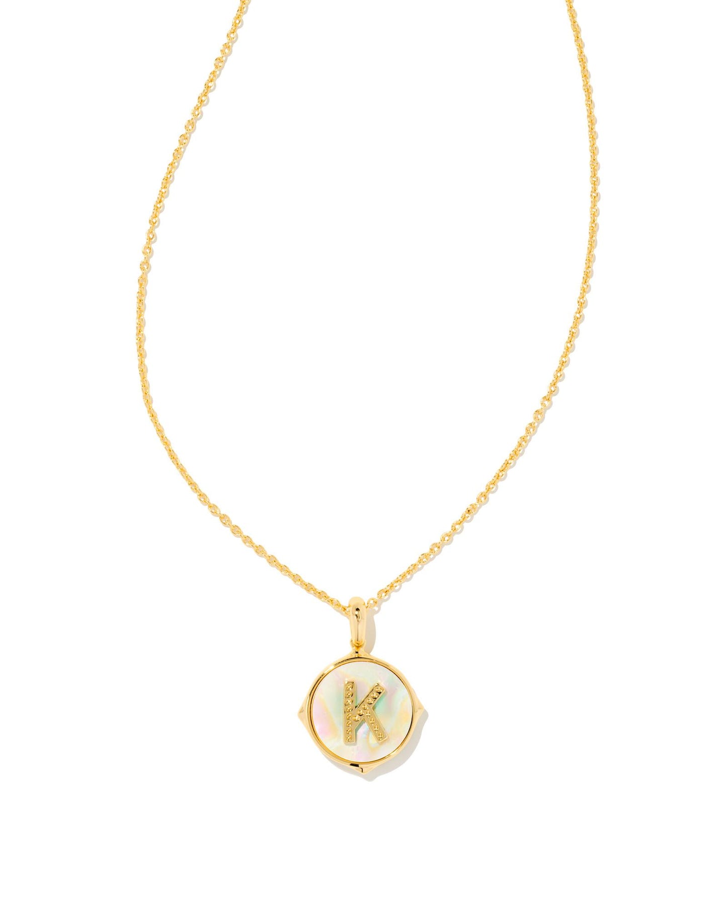 Letter Disc Necklace | Gold & Iridescent Abalone